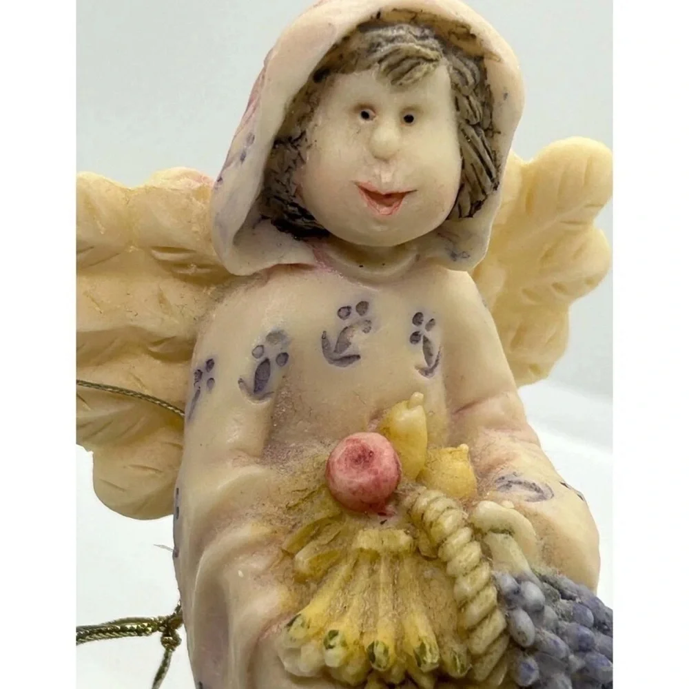 Vintage Unique Ceramic Angel Figurine with Thank You Heart Creepy Decor Odd